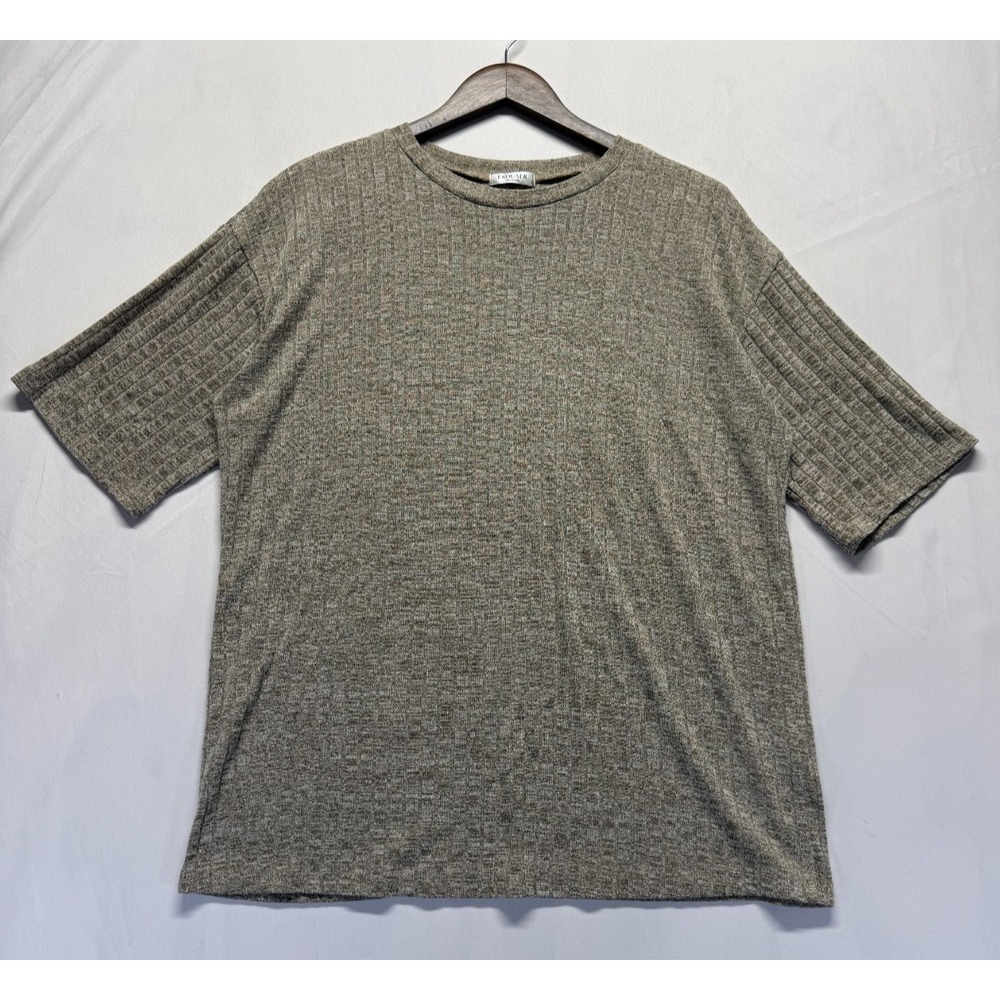 Ekouaer T Shirt Womens Large Taupe Stretch Knit Ribbed Outdoor Everyday Top